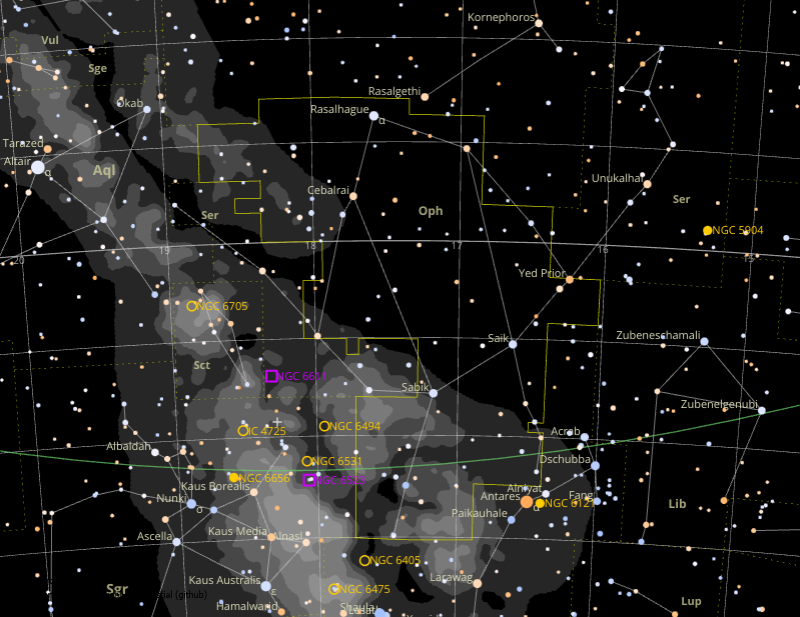 Mapa estelar para Rho Ophiuchi