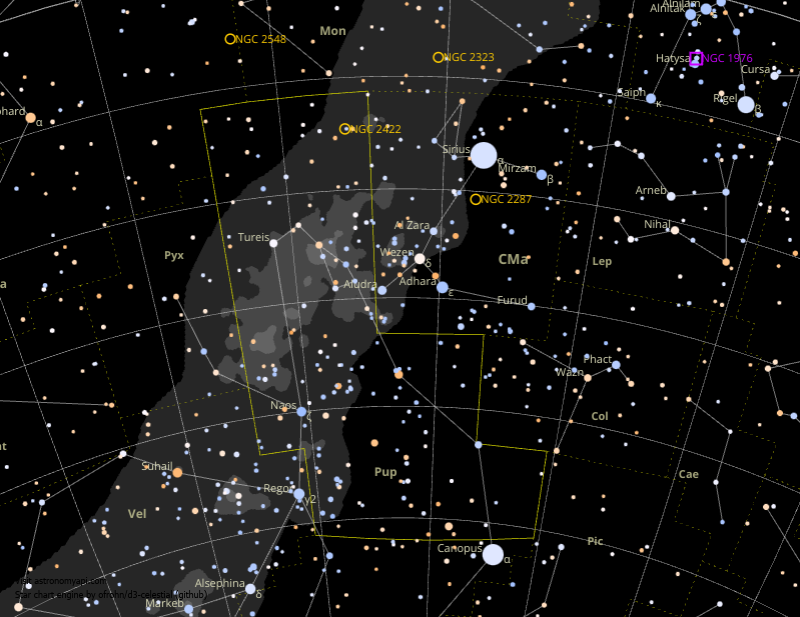 Mapa estelar para M46 y M47