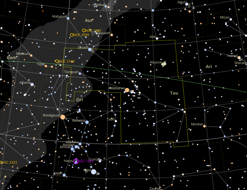 Mapa estelar para M45